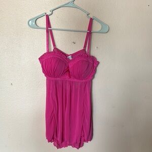 Pink Lace Lingerie Top Size Large Hot Pink Chemise Adjustable Straps